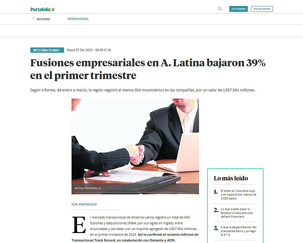 Fusiones empresariales en A. Latina bajaron 39% en el primer trimestre